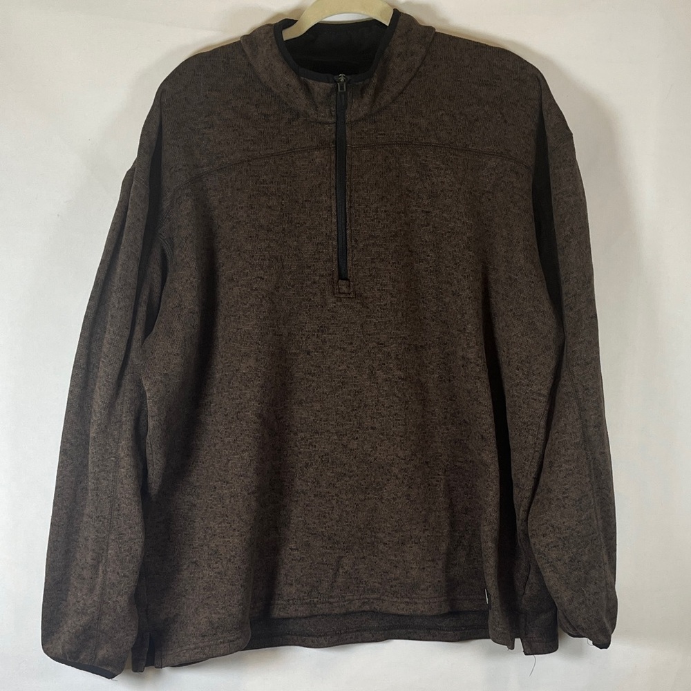 Dickies Mens 2XL Quarter Zip Pullover Heathered Brown Fleece Lined